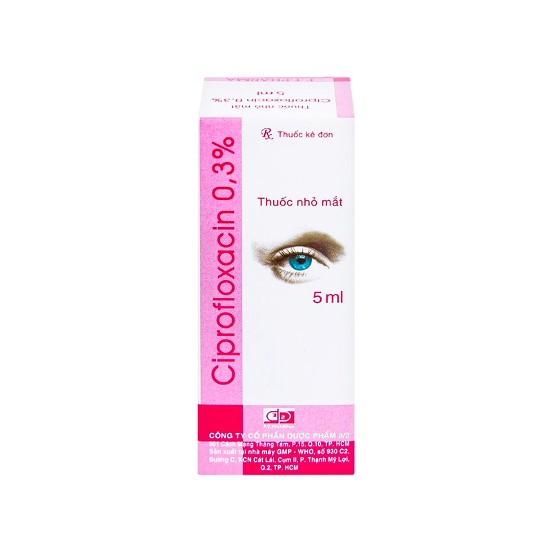 Dung dịch nhỏ mắt Ciprofloxacin 0.3% F.T.Pharma điều trị loét giác mạc (hộp 1 chai x 5ml)