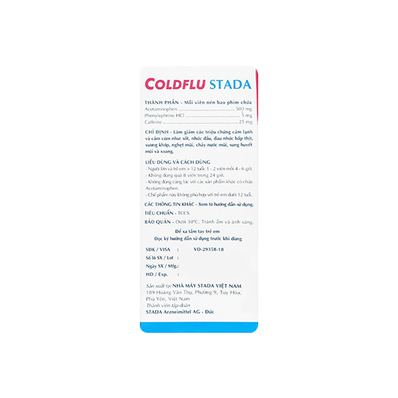 Thuốc Coldflu Stada trị các triệu chứng cảm cúm (hộp 25 vỉ x 4 viên)