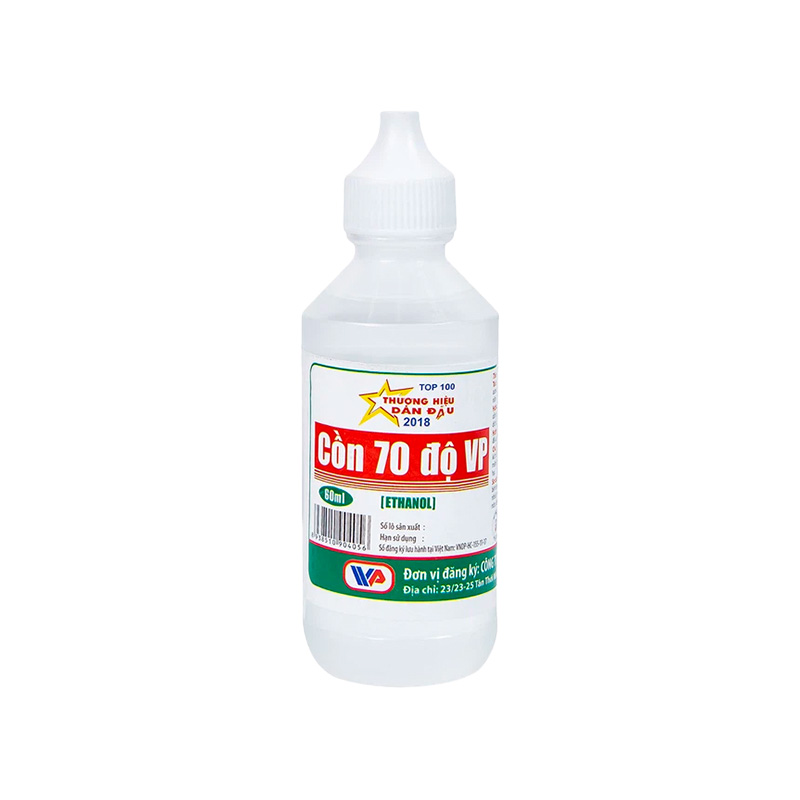 Cồn trắng 70 độ Vĩnh Phúc hỗ trợ sát trùng vết thương (chai 60ml)
