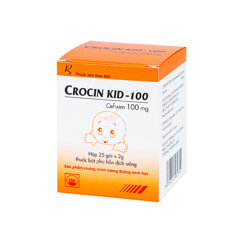 Thuốc bột pha hỗn dịch Crocin Kid -100mg điều trị nhiễm khuẩn (hộp 25 gói)