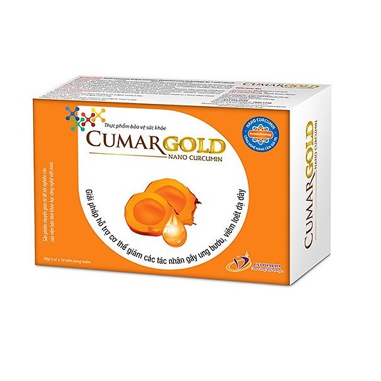 Viên uống CumarGold Nano Curcumin hỗ trợ giảm viêm loét dạ dày, tá tràng (hộp 3 vỉ x 10 viên)