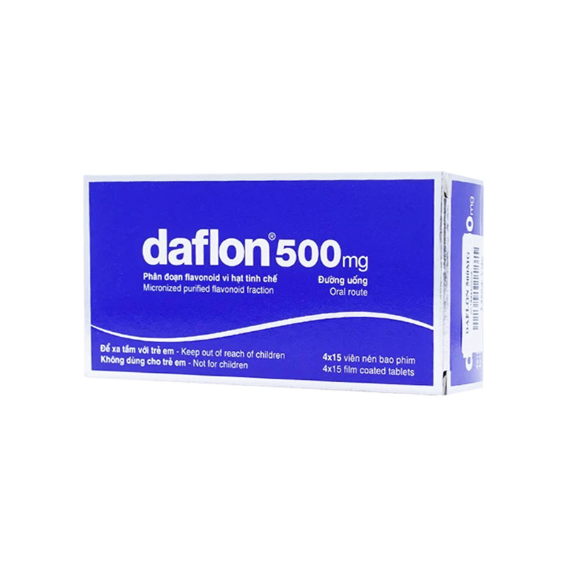 Thuốc Daflon 500mg điều trị suy giãn tĩnh mạch, trĩ cấp tính (hộp 4 vỉ x 15 viên)
