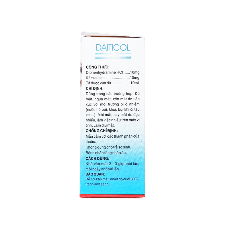 Dung dịch nhỏ mắt Daiticol điều trị đỏ mắt, ngứa mắt (hộp 1 chai x 10ml)