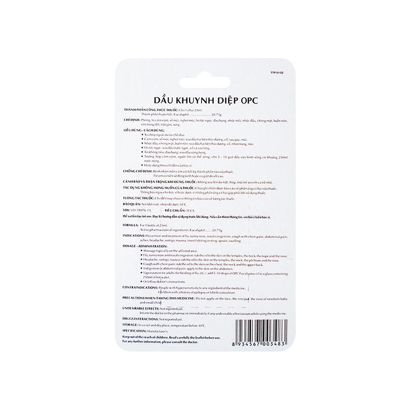 Dầu Khuynh Diệp OPC phòng và trị cảm cúm, sổ mũi, nghẹt mũi (chai 25ml)