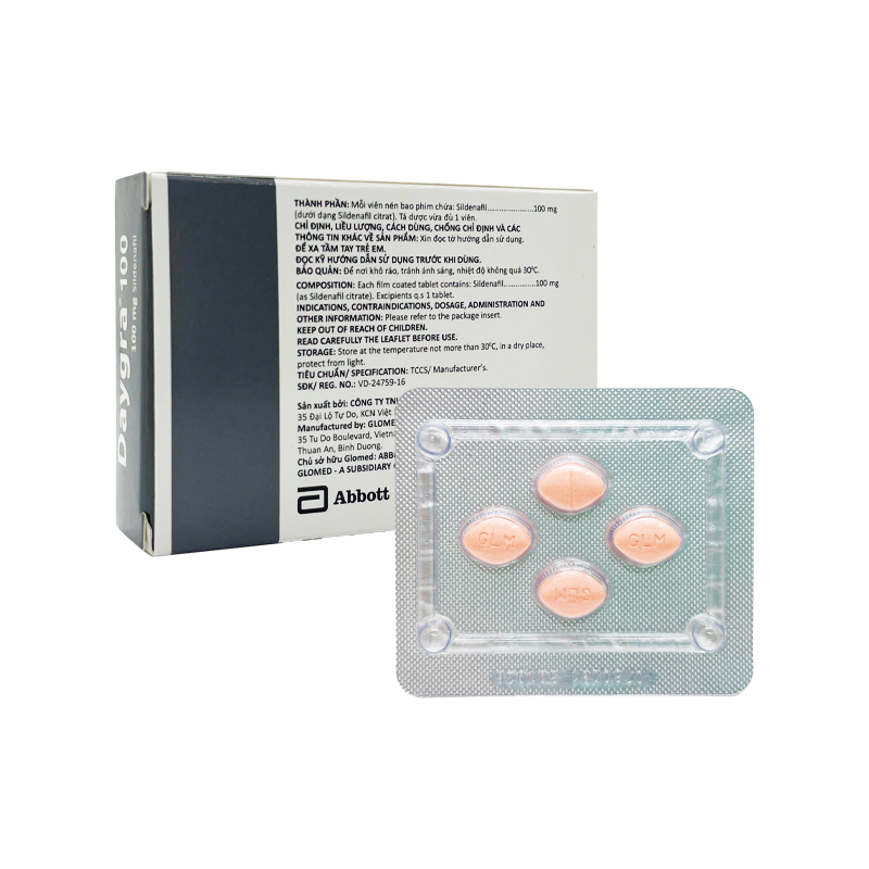 Thuốc Daygra 100 điều trị rối loạn cương dương (hộp 1 vỉ x 4 viên)