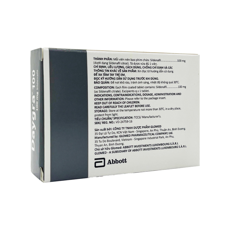 Thuốc Daygra 100 điều trị rối loạn cương dương (hộp 1 vỉ x 4 viên)