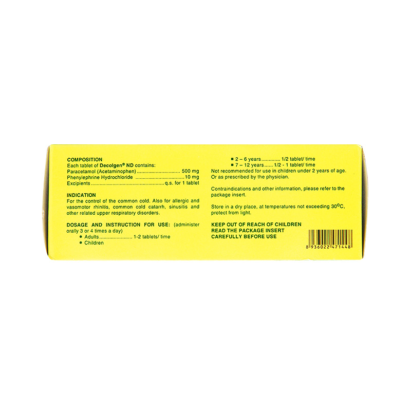 Thuốc Decolgen ND điều trị các triệu chứng cảm, viêm mũi dị ứng (hộp 10 vỉ x 12 viên)