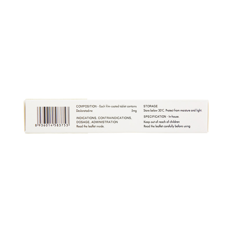 Thuốc Deslora 5mg trị viêm mũi dị ứng, mề đay (hộp 3 vỉ x 10 viên)