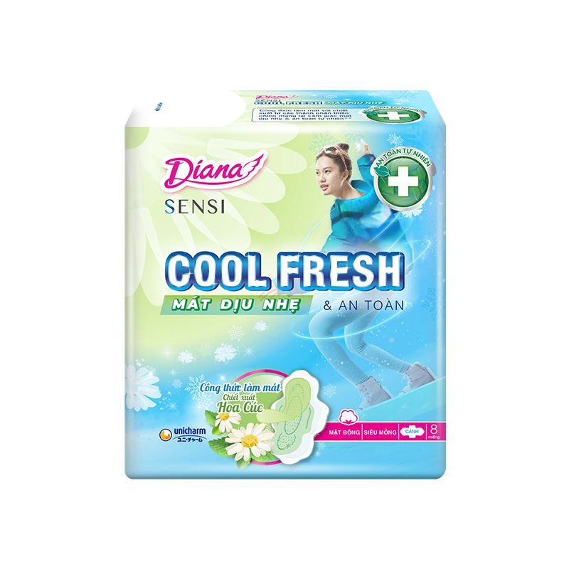 Băng vệ sinh Diana Sensi Cool Fresh Mát Dịu 23cm siêu mỏng cánh (gói 8 miếng)