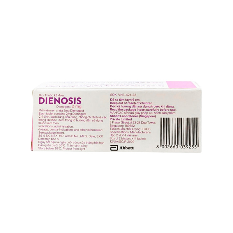 Thuốc Dienosis 2mg điều trị lạc nội mạc tử cung (hộp 2 vỉ x 14 viên)