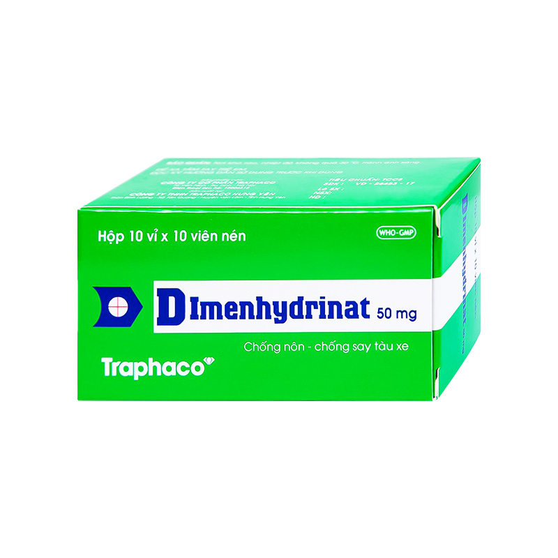Thuốc Dimenhydrinat 50mg chống nôn, chống say tàu xe (hộp 10 vỉ x 10 viên)