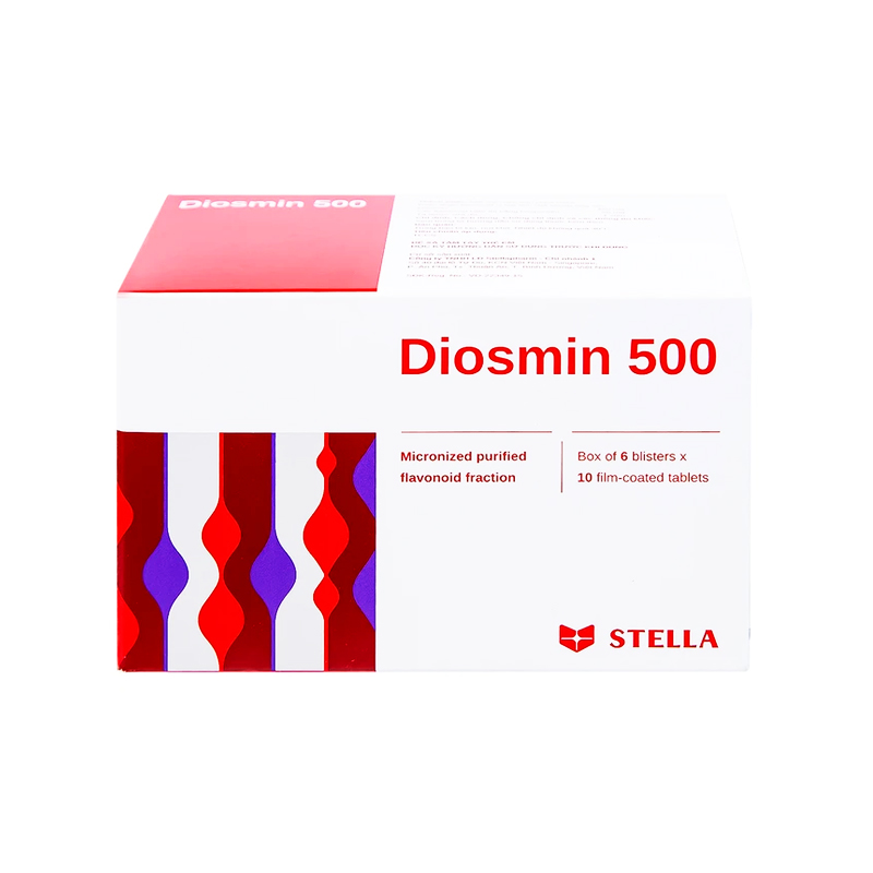 Viên nén Diosmin 500 điều trị trĩ, suy giãn tĩnh mạch (hộp 6 vỉ x 10 viên)