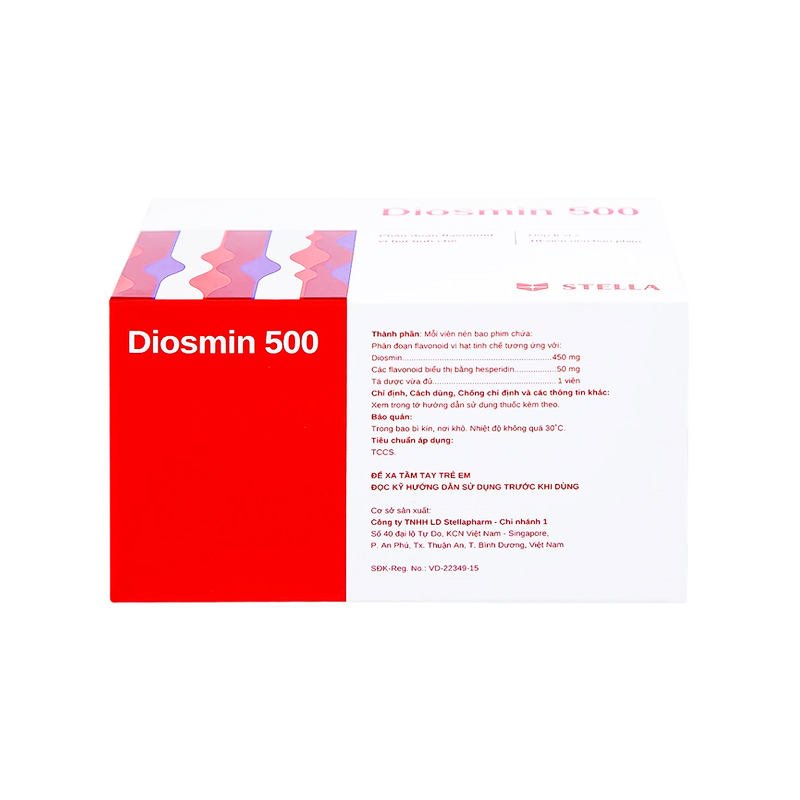 Viên nén Diosmin 500 điều trị trĩ, suy giãn tĩnh mạch (hộp 6 vỉ x 10 viên)