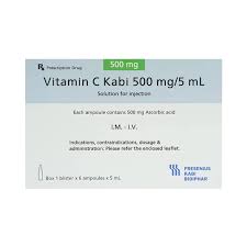 Thuốc tiêm Vitamin C Kabi 500mg/5ml điều trị thiếu vitamin C (hộp 1 vỉ x 6 ống )