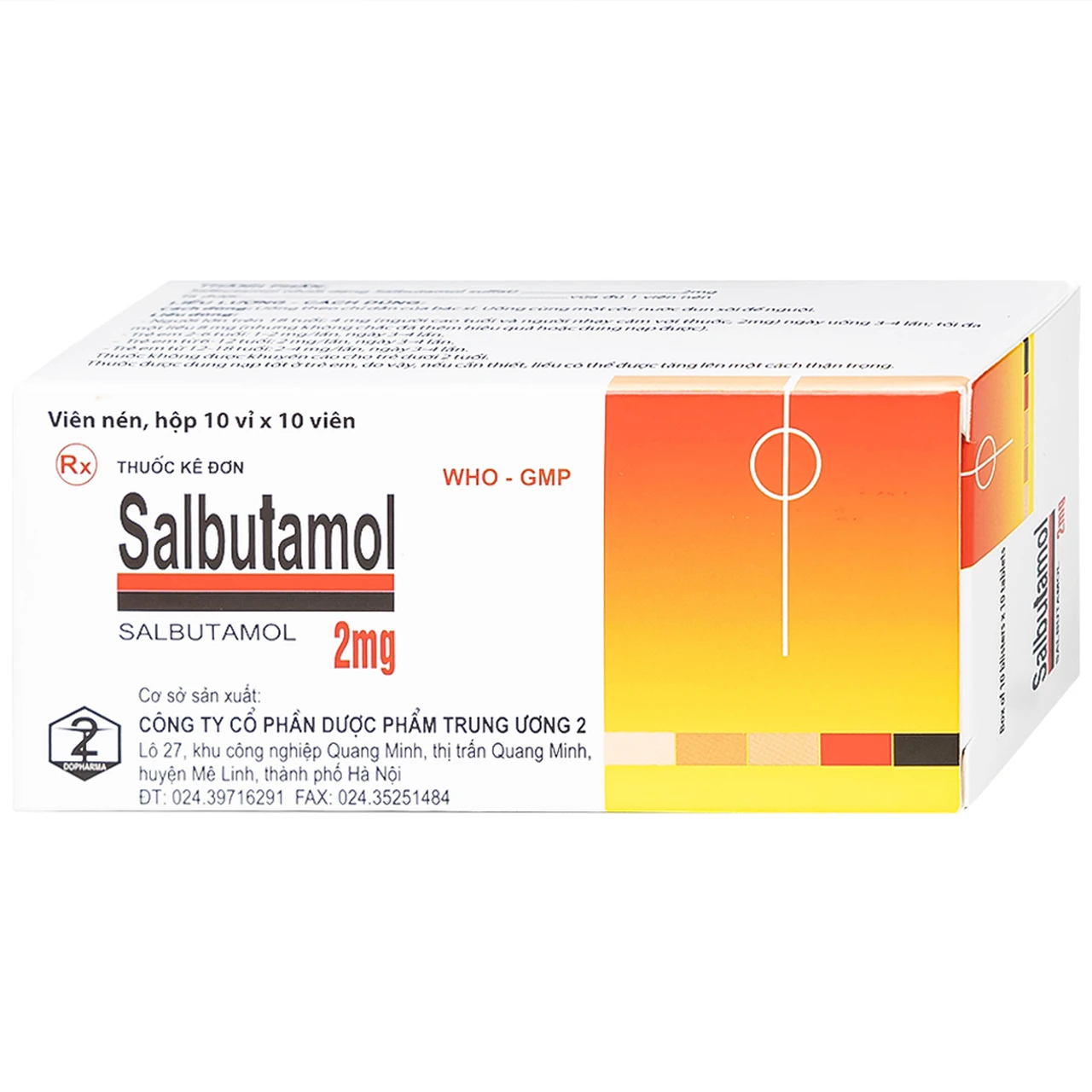 Thuốc Salbutamol 2mg Dopharma giúp giảm co thắt phế quản trong hen, viêm phế quản mãn tính (hộp 10 vỉ x 10 viên)