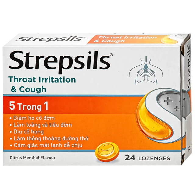 Viên ngậm Strepsils Throat Irritation & Cough giúp làm sạch đường thở và kiểm soát ho (hộp 2 vỉ x 12 viên)