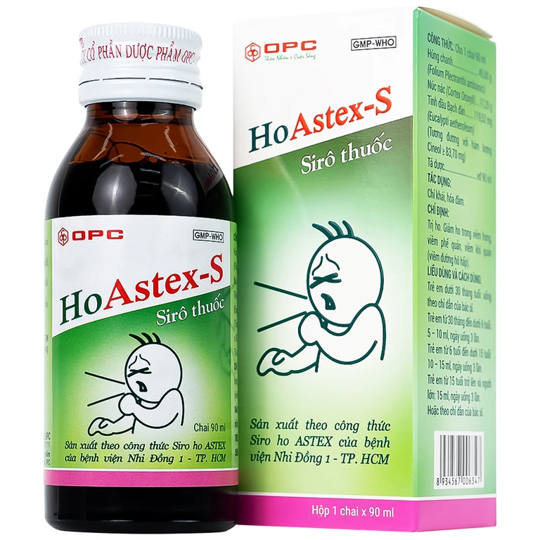 Siro HoAstex-S điều trị ho, giảm ho trong viêm họng, viêm phế quản (hộp 1 chai x 90ml)