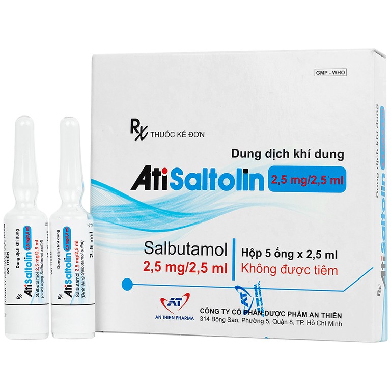 Dung dịch khí dung AtiSaltolin 2,5mg/2,5ml An Thiên điều trị chứng co thắt phế quản (hộp 5 ống x 2,5ml)
