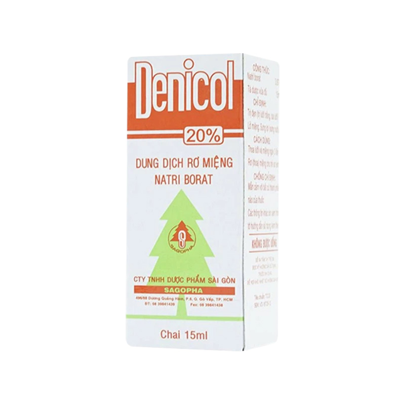 Dung dịch rơ miệng Denicol 20% điều trị tưa lưỡi, lở miệng (hộp 1 chai x 15ml)
