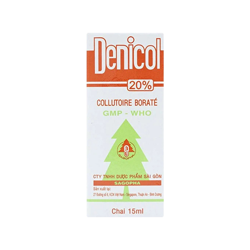 Dung dịch rơ miệng Denicol 20% điều trị tưa lưỡi, lở miệng (hộp 1 chai x 15ml)