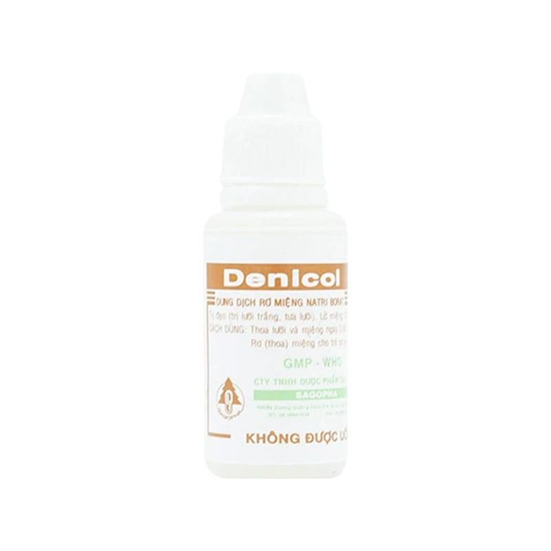 Dung dịch rơ miệng Denicol 20% điều trị tưa lưỡi, lở miệng (hộp 1 chai x 15ml)