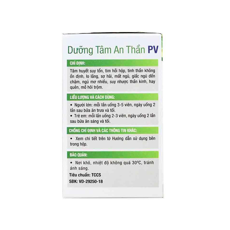 Thuốc Dưỡng Tâm An Thần PV điều trị mất ngủ, suy nhược thần kinh (hộp 1 lọ x 60 viên)