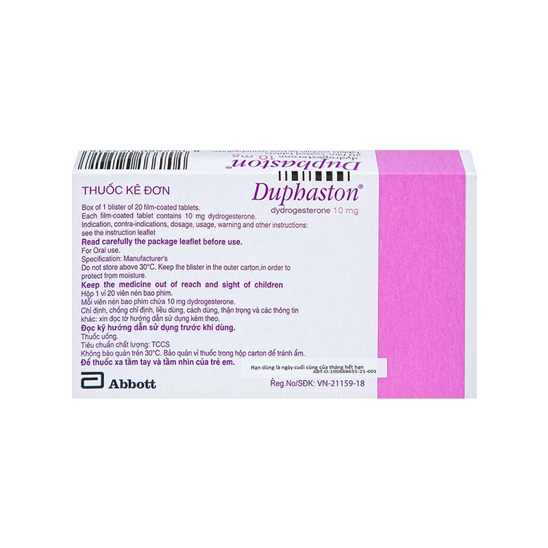 Thuốc Duphaston điều hòa kinh nguyệt, lạc nội mạc tử cung (hộp 1 vỉ x 20 viên)