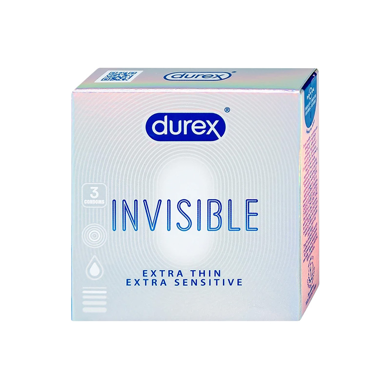 Bao cao su Durex Invisible Extra Thin Extra Sensitive siêu mỏng, siêu ôm sát (hộp 3 cái)