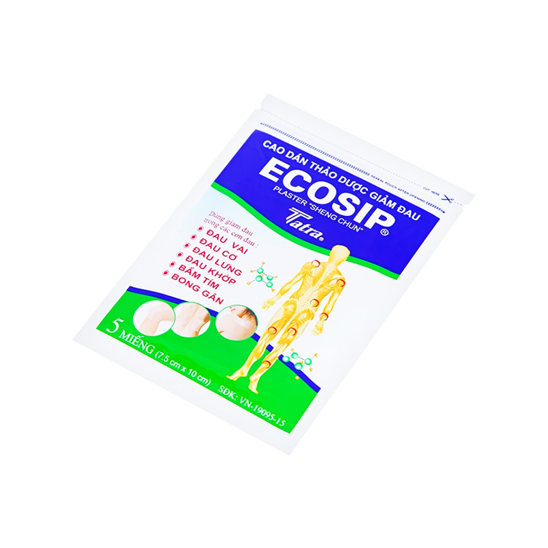 Cao dán thảo dược Ecosip giảm đau vai, đau cơ (hộp 20 gói x 5 miếng)