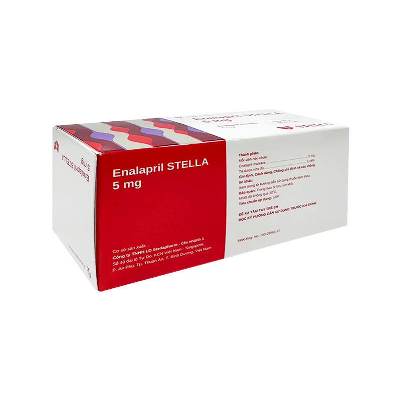 Thuốc Enalapril Stella 5mg điều trị tăng huyết áp, suy tim (hộp 10 vỉ x 10 viên)