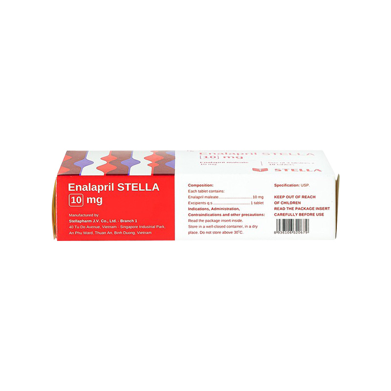 Thuốc Enalapril Stella 10mg điều trị tăng huyết áp, suy tim (hộp 3 vỉ x 10 viên)