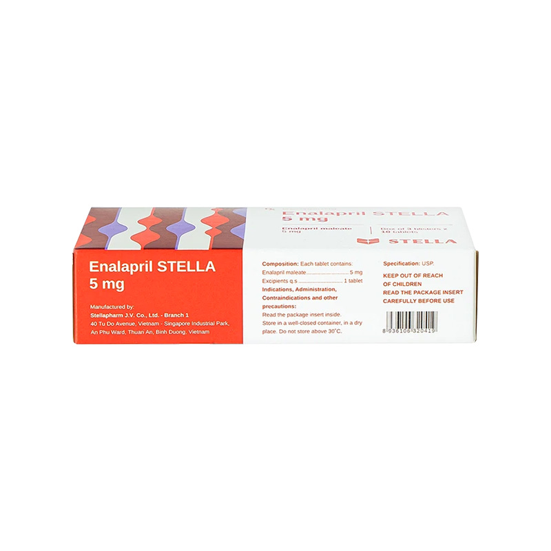 Thuốc Enalapril Stella 5mg điều trị tăng huyết áp, suy tim (hộp 3 vỉ x 10 viên)