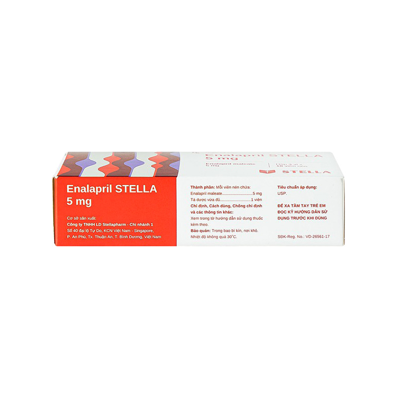 Thuốc Enalapril Stella 5mg điều trị tăng huyết áp, suy tim (hộp 3 vỉ x 10 viên)