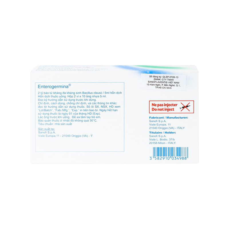 Hỗn dịch uống men vi sinh Enterogermina 2 tỷ/5ml điều trị rối loạn tiêu hóa (hộp 2 vỉ x 10 ống)