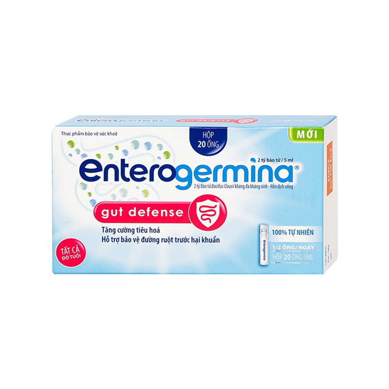 Hỗn dịch uống men vi sinh Enterogermina Gut Defense bổ sung lợi khuẩn, bảo vệ tiêu hóa (hộp 20 ống)