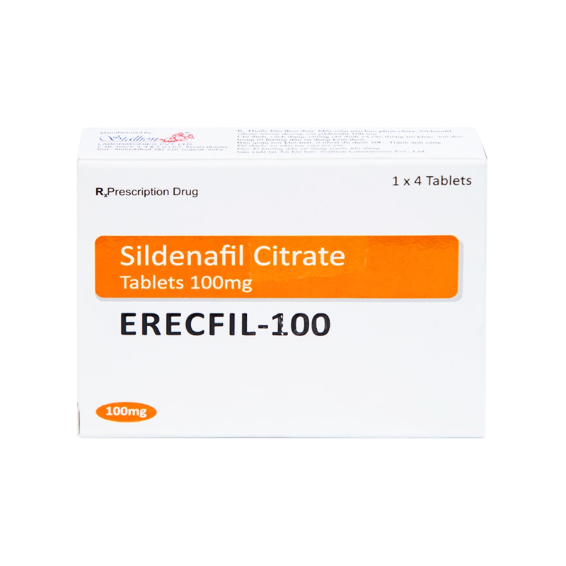 Viên nén Erecfil-100 điều trị rối loạn cương dương (hộp 1 vỉ x 4 viên)