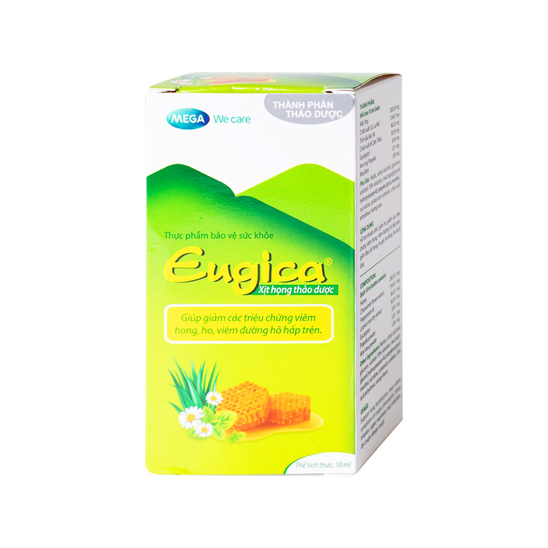 Xịt họng thảo dược Eugica giảm các triệu chứng viêm họng, ho (hộp 1 chai x 10ml)