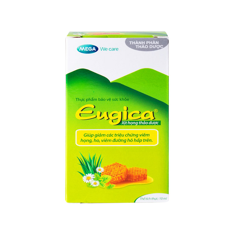 Xịt họng thảo dược Eugica giảm các triệu chứng viêm họng, ho (hộp 1 chai x 10ml)