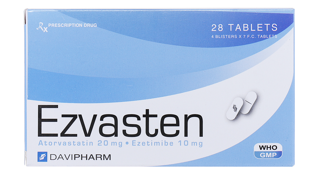 Thuốc Ezvasten 20mg/10mg điều trị tăng mỡ máu (hộp 4 vỉ x 7 viên)