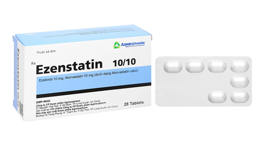 Thuốc Ezenstatin 10/10 điều trị tăng cholesterol máu (hộp 4 vỉ x 7 viên)
