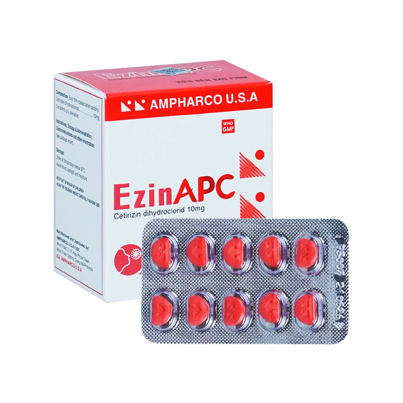 Thuốc EzinAPC điều trị viêm mũi dị ứng, mề đay (hộp 10 vỉ x 10 viên)
