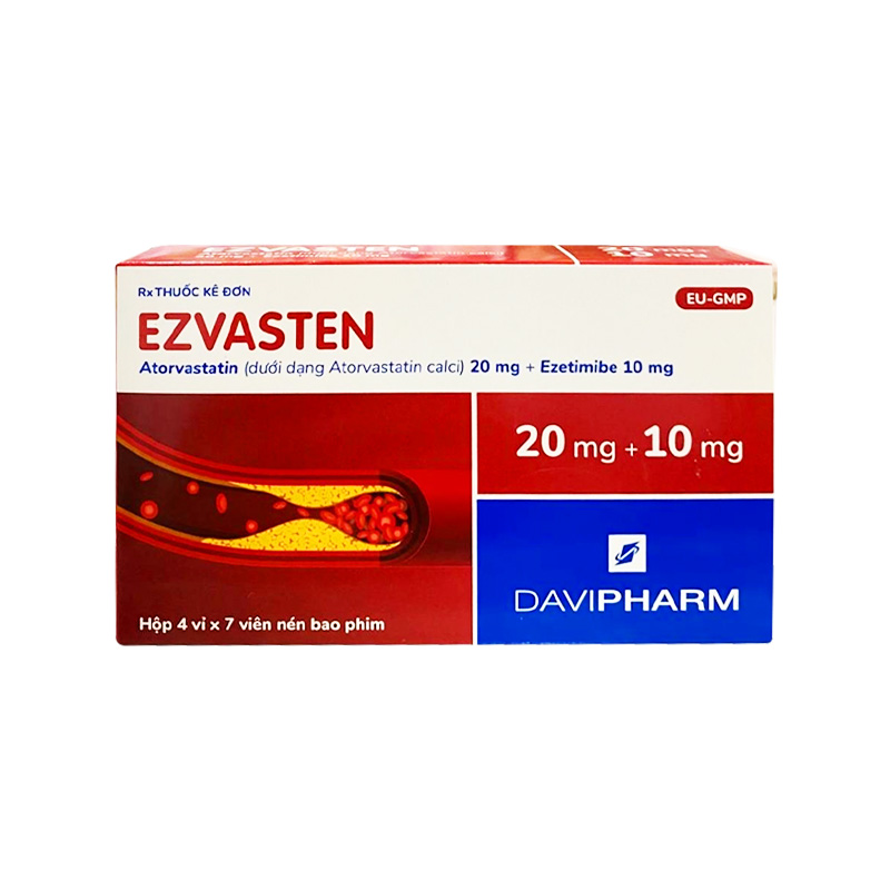 Viên nén Ezvasten 20/10mg trị tăng mỡ máu (hộp 4 vỉ x 7 viên)