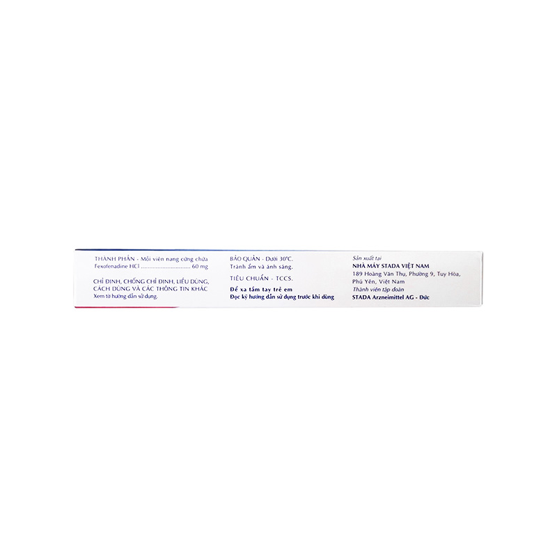 Thuốc Fexofenadin 60mg Stada giảm triệu chứng viêm mũi dị ứng, mày đay (hộp 1 vỉ x 10 viên)