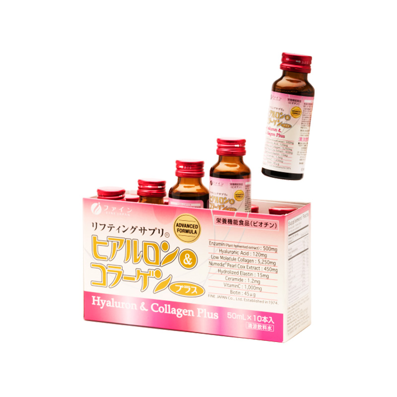 Nước uống Collagen & Hyaluron Fine Japan Plus  (Hộp 10 chai x 50ml)