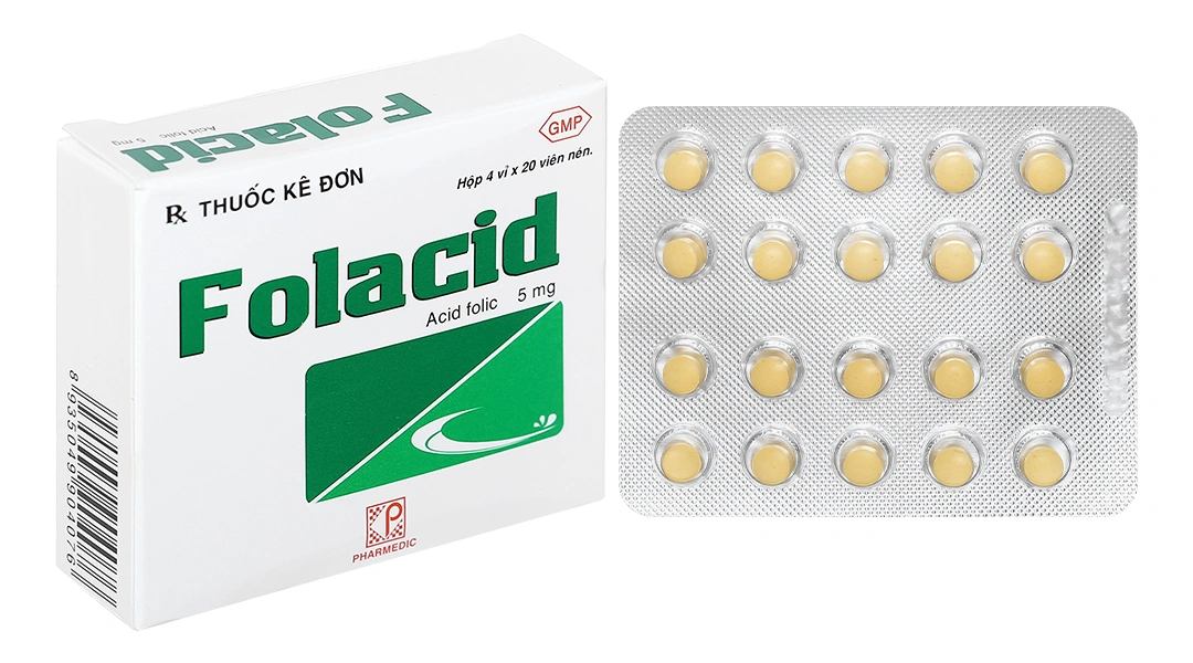 Thuốc Folacid 5mg phòng và trị thiếu axit folic (hộp 4 vỉ x 20 viên)