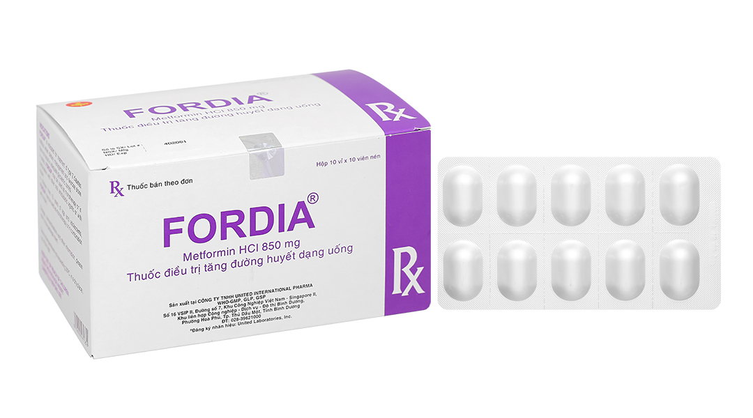 Thuốc Fordia 850mg điều trị đái tháo đường tuýp 2 (hộp 10 vỉ x 10 viên)