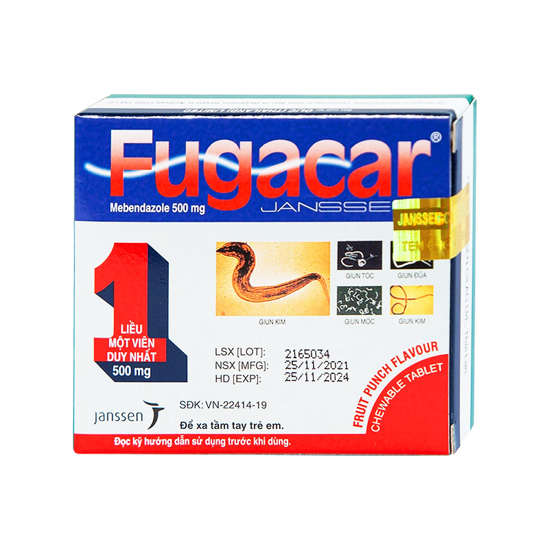 Thuốc Fugacar hương trái cây điều trị giun đường ruột (hộp 1 viên)