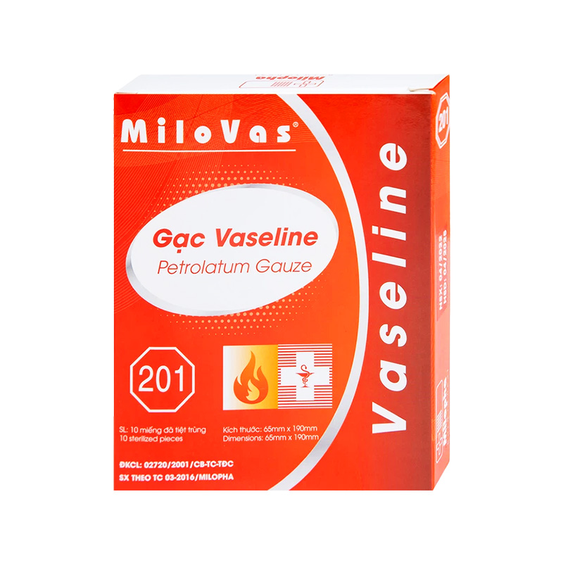 Gạc tiệt trùng Vaseline Petrolatum Gauz cấp ẩm cho vết thương (hộp 10 miếng)