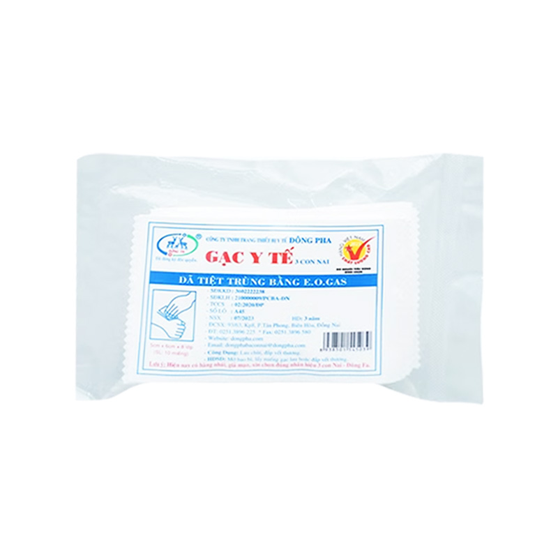 Gạc y tế tiệt trùng 3 Con Nai 5cm x 6cm x 8 lớp (gói 10 miếng)