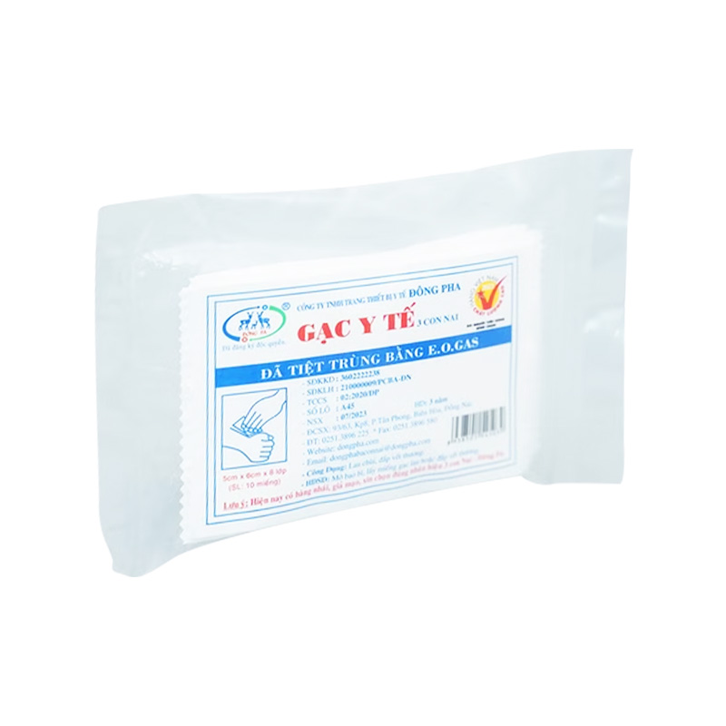 Gạc y tế tiệt trùng 3 Con Nai 5cm x 6cm x 8 lớp (gói 10 miếng)